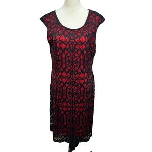 Connected Apparel Romantic Lace‎ Dress Sheath Cocktail Party Black Red Size 16